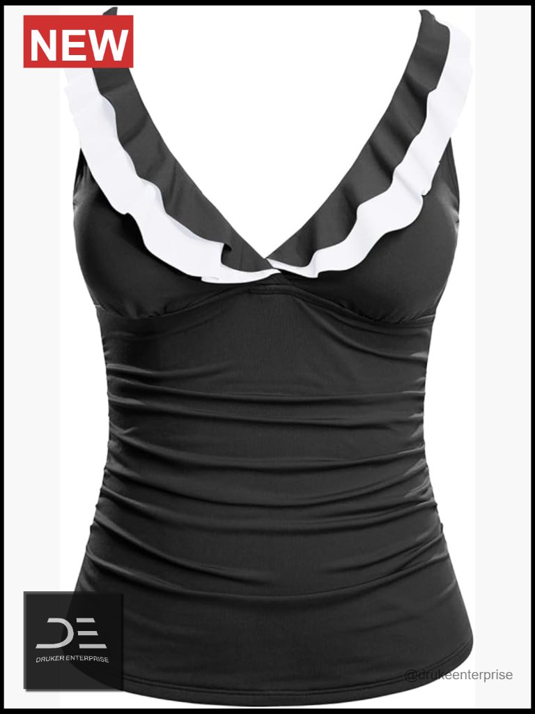 Tankini Top With Tummy Control Ruffle V-Neck Swim Top